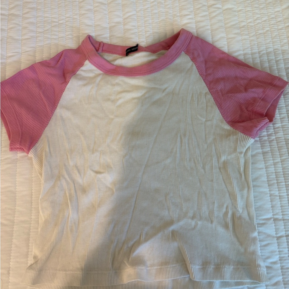 Brandy Melville Pink and White Top